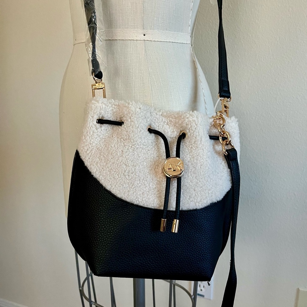 Anne Klein Black and Cream Bucket Bag - Picture 3 of 4